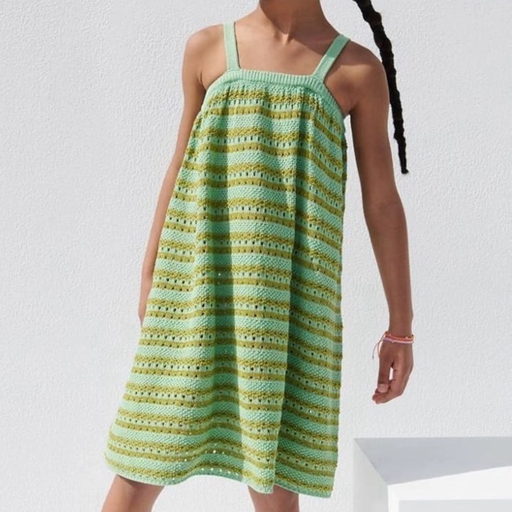 Zara Girls 9-10Y Green Stripe Knit Tank Dress